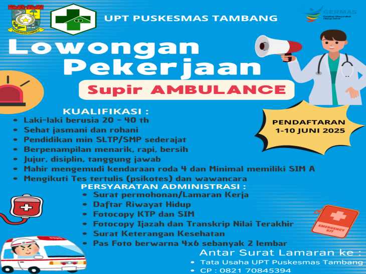 pengumuman lowongan pekerjaan SUPIR AMBULANCE
