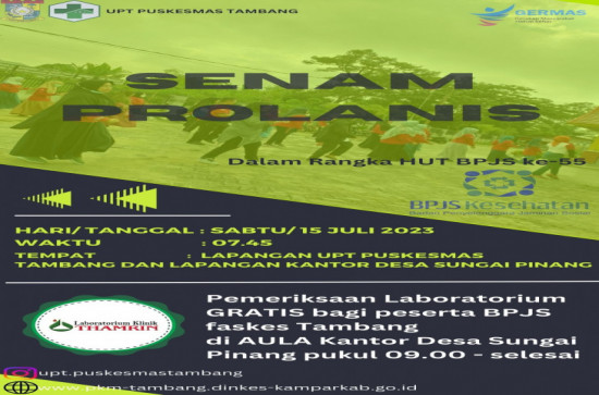 HUT BPJS KE 55 : SENAM PROLANIS dan PEMERIKSAAN LABORATORIUM GRATIS